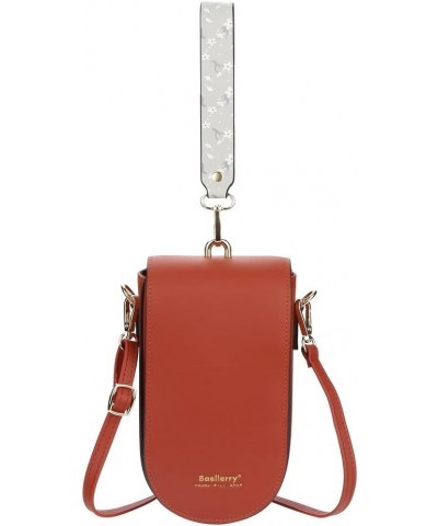 Women's long wallet, one-shoulder messenger bag, vertical mobile phone bag, Korean buckle clutch,Red-brown $13.16 Shoulder Bags