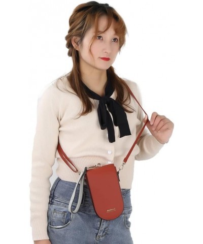 Women's long wallet, one-shoulder messenger bag, vertical mobile phone bag, Korean buckle clutch,Red-brown $13.16 Shoulder Bags