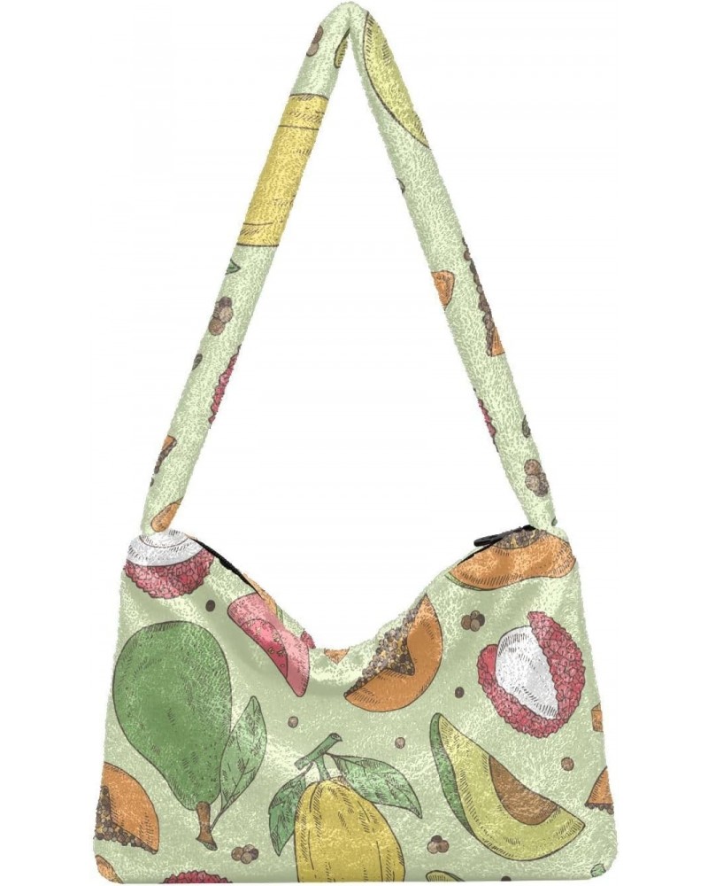 Avocado Guava Papaya Shoulder Tote Bags for Women Furry Crossbody bag Hobo Handbag Purses for Work Travel College $11.75 Totes