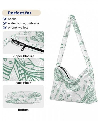 Dragonfly Shoulder Tote Bags for Women Furry Crossbody bag Hobo Handbag Purses for Travel Work College $10.08 Totes