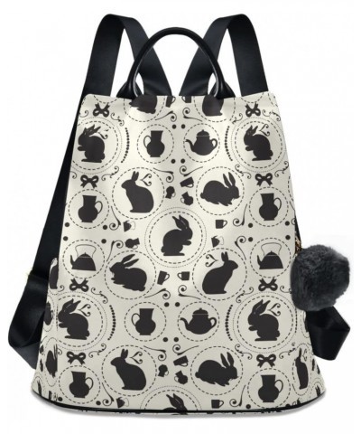 Rabbit and Teapot Women Backpack Purse Anti-theft Travel Backpack Fashion Shoulder Handbag $20.00 Backpacks