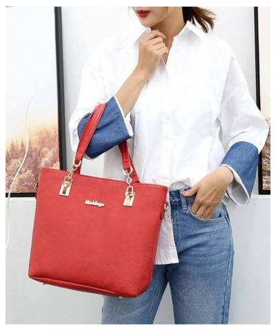 Synthetic PU Leather Tote for Women Satchel Crossbody Hobo 6pcs Handbags Shoulder Wallet Card Nail Clipper Bag-Pink Red $33.8...