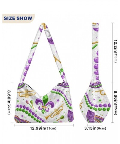 Mardi Gras Women Boho Handbag Fleur De Lis Beads Stars Masquerade Underarm Bag Tote Bag Shoulder Bag Crossbody Bag Fluffy Cel...