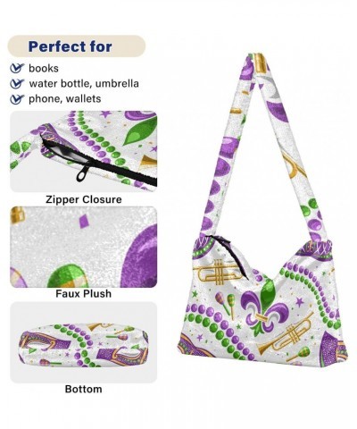 Mardi Gras Women Boho Handbag Fleur De Lis Beads Stars Masquerade Underarm Bag Tote Bag Shoulder Bag Crossbody Bag Fluffy Cel...