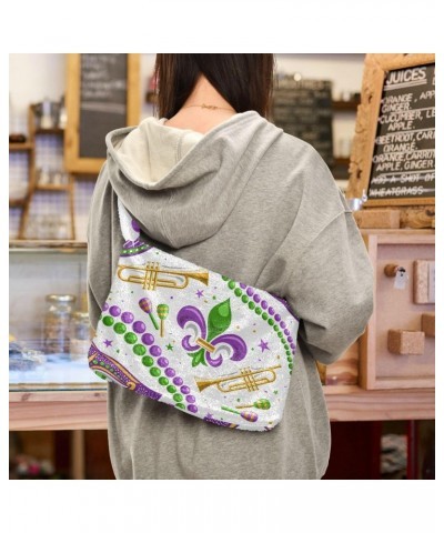 Mardi Gras Women Boho Handbag Fleur De Lis Beads Stars Masquerade Underarm Bag Tote Bag Shoulder Bag Crossbody Bag Fluffy Cel...