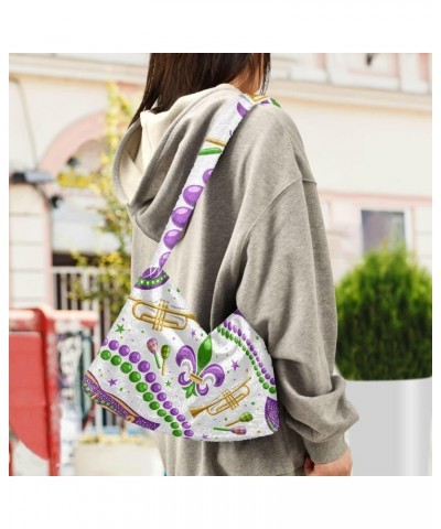 Mardi Gras Women Boho Handbag Fleur De Lis Beads Stars Masquerade Underarm Bag Tote Bag Shoulder Bag Crossbody Bag Fluffy Cel...