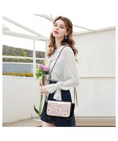 Flower Women Leather Shoulder Bag, Tiedyed Stripe Blue Crossbody Purses for Women Trendy Handbag with Chain Strap Floral Dais...