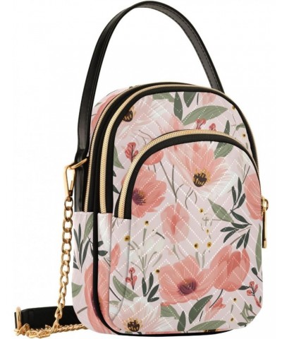 Pink Flower Floral Small Crossbody Bags for Women Cell Phone Shoulder Purse Handbags Wallet 21217295 $13.16 Crossbody Bags