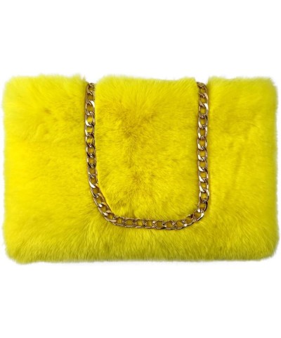 Faux Fox Fur Purse Fuzzy Handbags for Women Evening Handbags Al alloy Shoulder Strap R - Yellow $9.60 Evening Bags