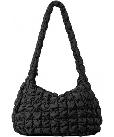 Women Quilted Shoulder Bag Lightweight Zipper Underarm Bag Casual Large Capacity Versatile Girl Stylish Purse Black $12.26 Sh...