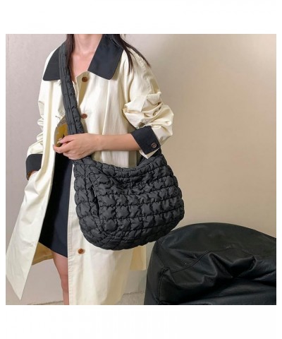 Women Quilted Shoulder Bag Lightweight Zipper Underarm Bag Casual Large Capacity Versatile Girl Stylish Purse Black $12.26 Sh...