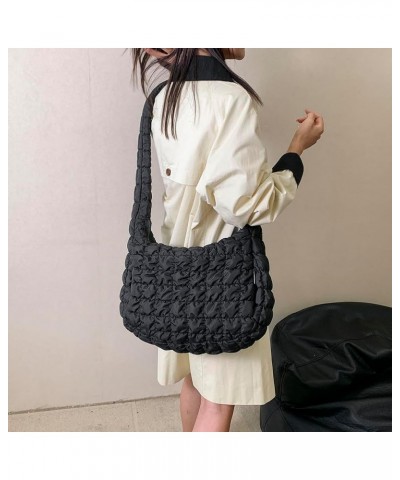 Women Quilted Shoulder Bag Lightweight Zipper Underarm Bag Casual Large Capacity Versatile Girl Stylish Purse Black $12.26 Sh...