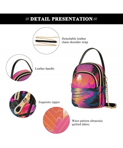 Tropical Beach Sunset with Vegetation Womens Crossbody Shoulder Bag, Three Zipper Crossbody Bags for Women Sunset at the Beac...