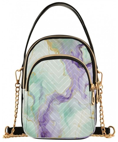 Quilted Crossbody Bags for Women,Purple Teal Green Gold Marble Women's Crossbody Handbags Small Travel Purses Phone Bag $11.8...