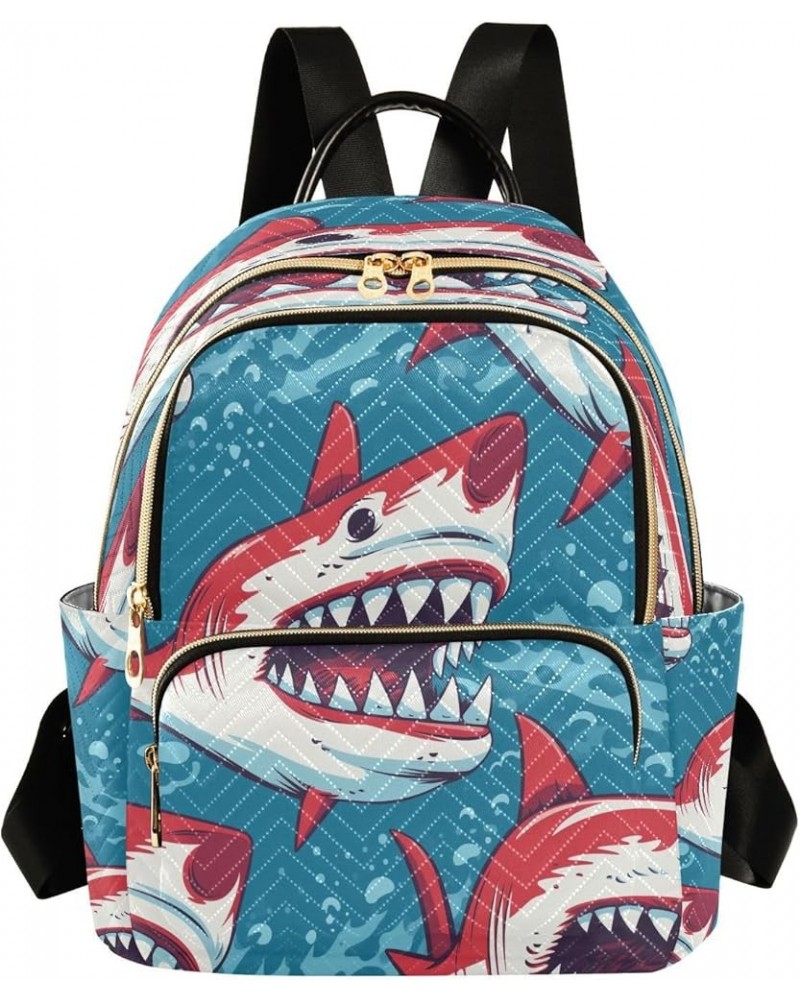 Red Shark Fish Blue Women Backpack Purse Ladies Fashion Shoulder Bag Daypack Travel Bag 7.5L Small $12.71 Backpacks