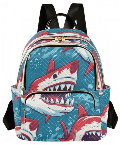 Red Shark Fish Blue Women Backpack Purse Ladies Fashion Shoulder Bag Daypack Travel Bag 7.5L Small $12.71 Backpacks