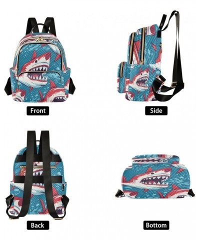 Red Shark Fish Blue Women Backpack Purse Ladies Fashion Shoulder Bag Daypack Travel Bag 7.5L Small $12.71 Backpacks