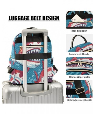 Red Shark Fish Blue Women Backpack Purse Ladies Fashion Shoulder Bag Daypack Travel Bag 7.5L Small $12.71 Backpacks