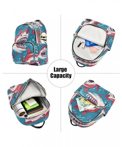 Red Shark Fish Blue Women Backpack Purse Ladies Fashion Shoulder Bag Daypack Travel Bag 7.5L Small $12.71 Backpacks