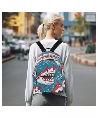 Red Shark Fish Blue Women Backpack Purse Ladies Fashion Shoulder Bag Daypack Travel Bag 7.5L Small $12.71 Backpacks