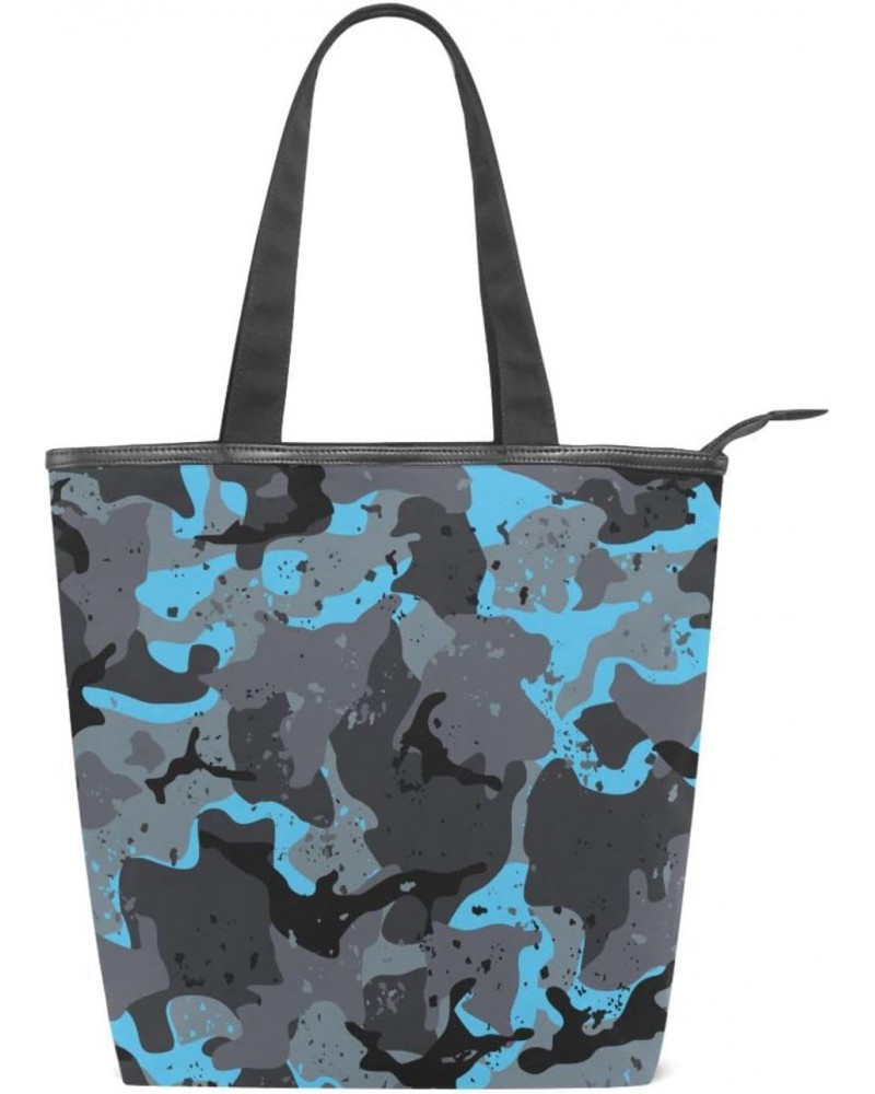 Blue Spotted Camouflage Tote Handbag for Women Tote Bag, Canvas + leather Shoulder Bag, Hobo bag, Satchel Purse(237ri1c) $12....