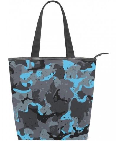 Blue Spotted Camouflage Tote Handbag for Women Tote Bag, Canvas + leather Shoulder Bag, Hobo bag, Satchel Purse(237ri1c) $12....