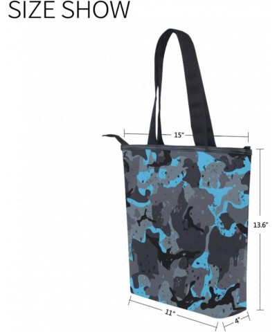 Blue Spotted Camouflage Tote Handbag for Women Tote Bag, Canvas + leather Shoulder Bag, Hobo bag, Satchel Purse(237ri1c) $12....