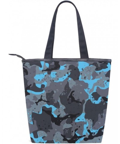 Blue Spotted Camouflage Tote Handbag for Women Tote Bag, Canvas + leather Shoulder Bag, Hobo bag, Satchel Purse(237ri1c) $12....