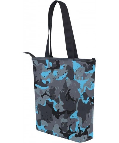 Blue Spotted Camouflage Tote Handbag for Women Tote Bag, Canvas + leather Shoulder Bag, Hobo bag, Satchel Purse(237ri1c) $12....