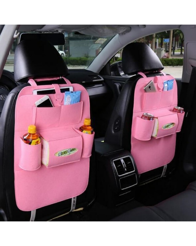 Solid Color Felt Back Seat Car Storage Organizer with Car Tissue Holder Mobile Phone Pockets and Bottle Holder Car Accessorie...