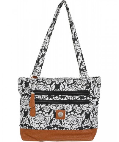 Donna Brocade Print Quilted Tote Shoulder Bag One Size Black/white/brown $22.81 Shoulder Bags