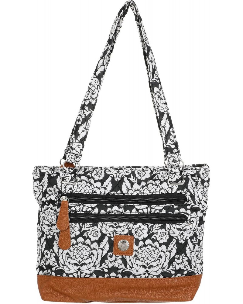 Donna Brocade Print Quilted Tote Shoulder Bag One Size Black/white/brown $22.81 Shoulder Bags