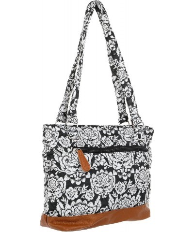 Donna Brocade Print Quilted Tote Shoulder Bag One Size Black/white/brown $22.81 Shoulder Bags