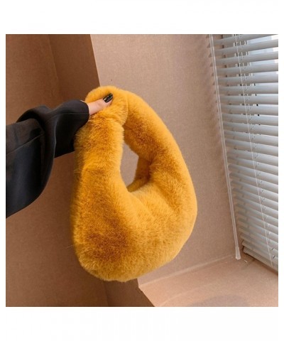 Plush Underarm Bag, Ladies Fluffy Wrist Bag,Purse Fluffy Tote Bag for Autumn and Winter Yellow $8.31 Totes