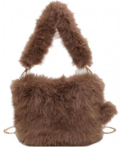 Versatile Furry Tote Fashion Plush Shoulder Bag Women Fluffy Tote Bag Casual with Pom Poms Fall Winter Shopper Bag Coffee $23...