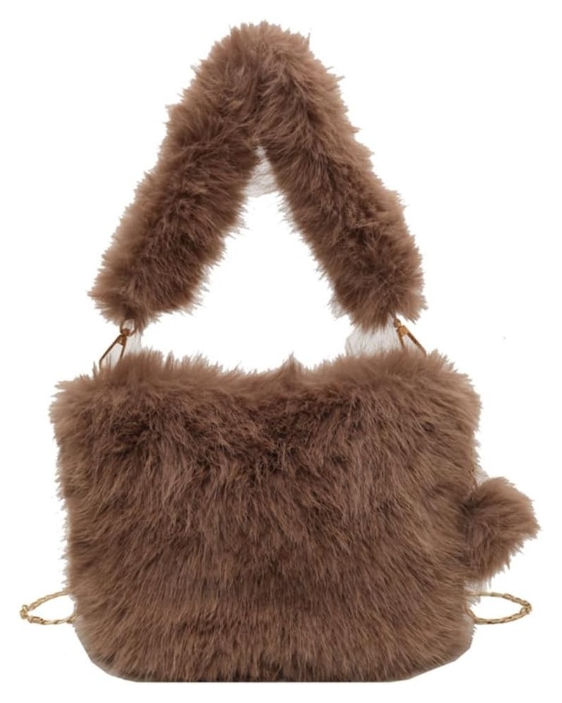 Versatile Furry Tote Fashion Plush Shoulder Bag Women Fluffy Tote Bag Casual with Pom Poms Fall Winter Shopper Bag Coffee $23...