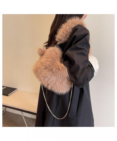 Versatile Furry Tote Fashion Plush Shoulder Bag Women Fluffy Tote Bag Casual with Pom Poms Fall Winter Shopper Bag Coffee $23...