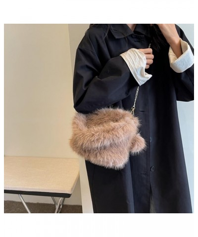 Versatile Furry Tote Fashion Plush Shoulder Bag Women Fluffy Tote Bag Casual with Pom Poms Fall Winter Shopper Bag Coffee $23...