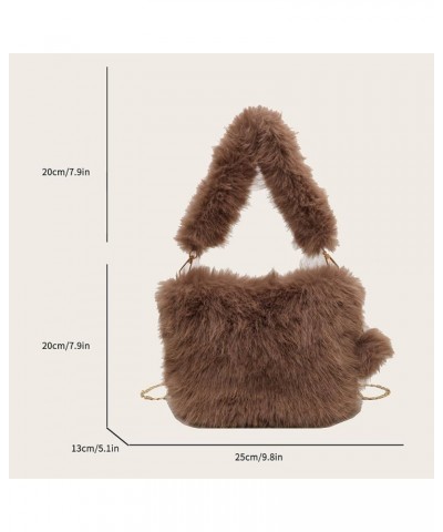 Versatile Furry Tote Fashion Plush Shoulder Bag Women Fluffy Tote Bag Casual with Pom Poms Fall Winter Shopper Bag Coffee $23...