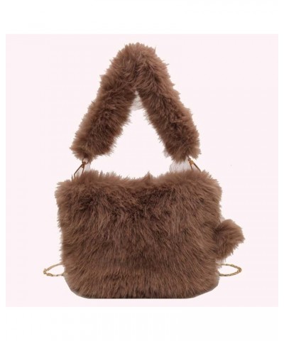 Versatile Furry Tote Fashion Plush Shoulder Bag Women Fluffy Tote Bag Casual with Pom Poms Fall Winter Shopper Bag Coffee $23...