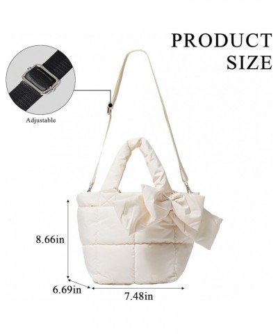 Puffer Tote Bag, Small Puffy Bags for Women Lightweight Down-Filled Crossbody Quilted Tote Bag Shoulder Handbags Purse B-whit...