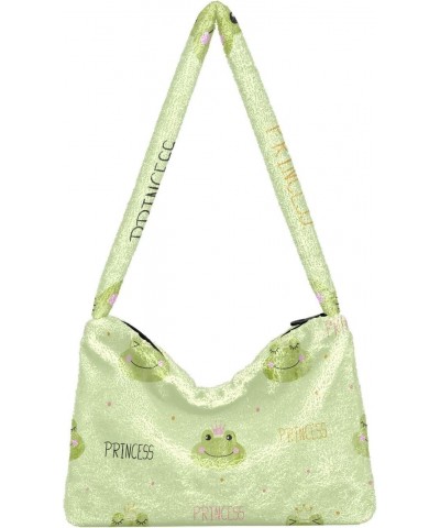 Princess Frogs Furry Tote Bag for Women Crossbody Bag Crossbody Handbag Casual Tote with Zipper for Travel Work $12.38 Totes