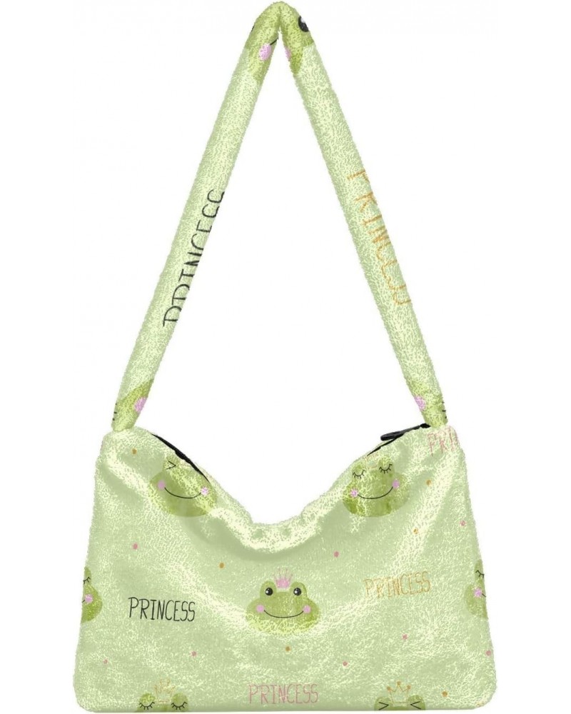 Princess Frogs Furry Tote Bag for Women Crossbody Bag Crossbody Handbag Casual Tote with Zipper for Travel Work $12.38 Totes