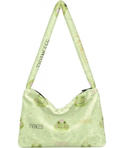 Princess Frogs Furry Tote Bag for Women Crossbody Bag Crossbody Handbag Casual Tote with Zipper for Travel Work $12.38 Totes