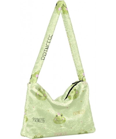 Princess Frogs Furry Tote Bag for Women Crossbody Bag Crossbody Handbag Casual Tote with Zipper for Travel Work $12.38 Totes