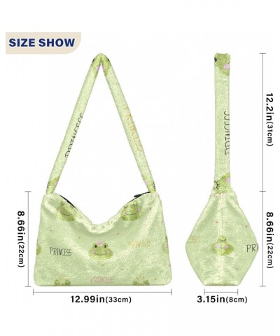 Princess Frogs Furry Tote Bag for Women Crossbody Bag Crossbody Handbag Casual Tote with Zipper for Travel Work $12.38 Totes