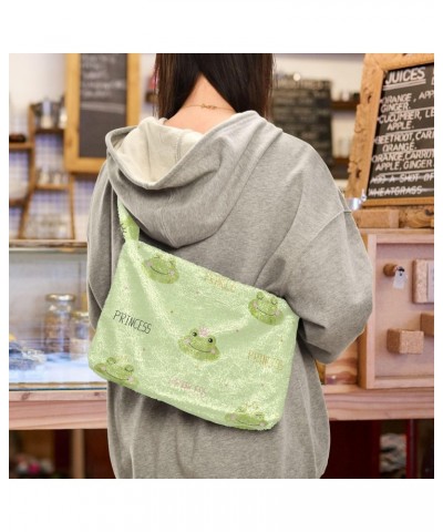 Princess Frogs Furry Tote Bag for Women Crossbody Bag Crossbody Handbag Casual Tote with Zipper for Travel Work $12.38 Totes