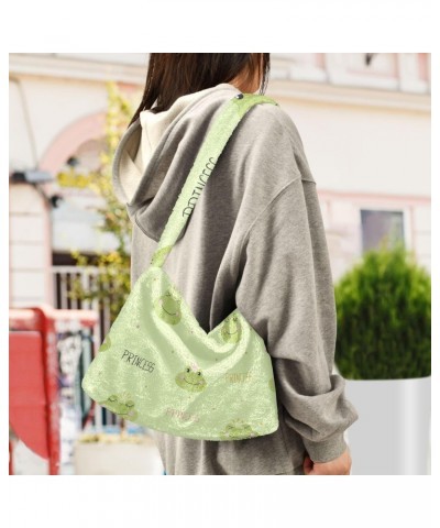 Princess Frogs Furry Tote Bag for Women Crossbody Bag Crossbody Handbag Casual Tote with Zipper for Travel Work $12.38 Totes