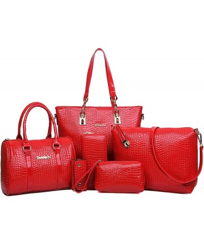 6pcs Women Handbags and Purses Set PU Totes Top-handle Satchel Shoulder Bag Clutch Wallet Red $14.94 Totes