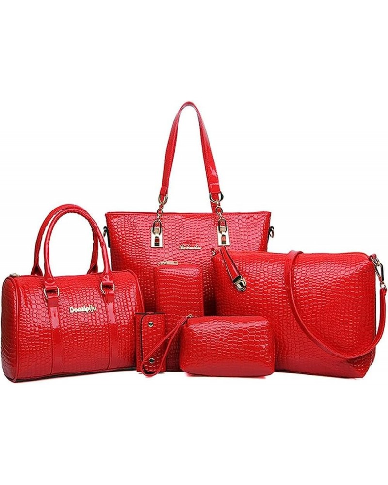 6pcs Women Handbags and Purses Set PU Totes Top-handle Satchel Shoulder Bag Clutch Wallet Red $14.94 Totes